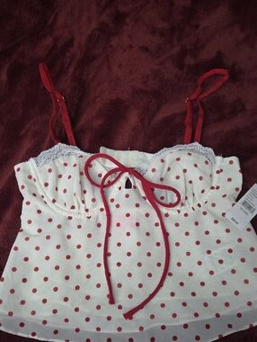Pacsun Red Polka Dot Lace Trim Cami Top
